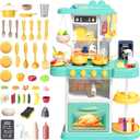 deAO Kids Kitchen Playset, 54 PCS Kitchen Toys for Toddlers with Realistic Lights & Sounds, Play Kitchen Pretend Play Fruit Vegetables for Boys Girls Birthady Gifts(Blue)