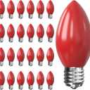 25 Pack C9 LED Christmas Light Bulbs, Shatterproof Plastic Replacement Red Light Bulb for Christmas Outdoor String Lights, C9/E17 Candelabra Base, 0.6 Watt