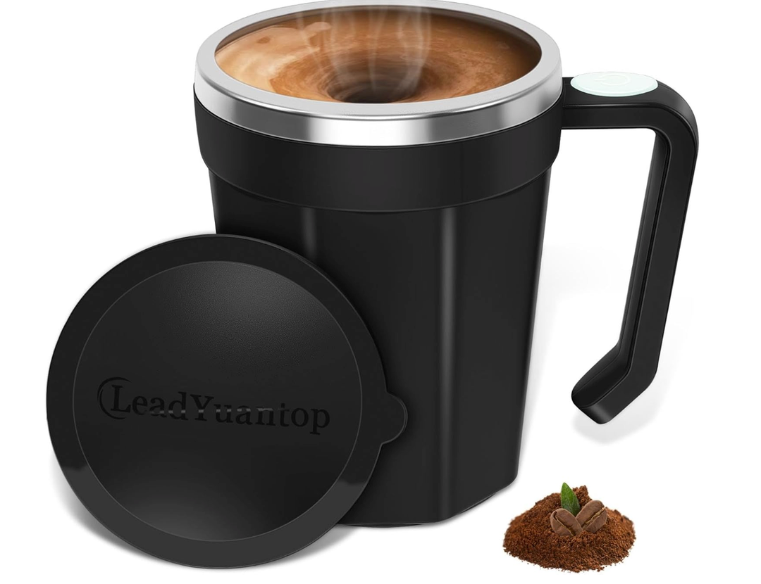 Self Stirring Coffee Mug, 18 oz Automatic Magnetic Electric Mixing Cup Stainless Steel Travel Cup for Coffee, Chocolate, Milk, Tea, Office, Home, Kitchen (White)