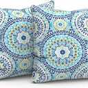 LVTXIII Outdoor Throw Pillow Covers 16x16 Decorative Accent Pillow Cases All Weather Square Cushion Covers for Sofa Patio Couch Use, Pack of 2, Delancey Baltic