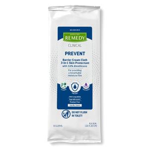 Medline Remedy Clinical 3-in-1 Barrier Cream Cloth, 8 count (32 Packs), 8 x 8 in Adult Wet Wipes, Vanilla Scent, Incontinent Care, Dimethicone, Irritated Skin, Soothing, Nourishing, Gentle