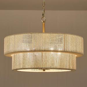 20" Boho Rattan Gold Chandelier Light Fixture, Hand Woven Coastal Adjustable Modern Hanging Farmhouse Pendant Light for Kitchen Island, Living Room, Dining Room, Bedroom, Entryway, UL Listed (6 Heads)