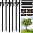 6 PCS Tree Stake Kits, 11.8 Inch Tree Stakes Supports Heavy Duty Steel Leaning Young Tree Metal Staking for Straightening Tree Straps 13.12 Ft Ground Anchor Tree Rope Against Strong Wind Bad Weather
