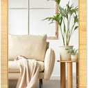 PERFNIQUE Rattan Mirror, 30'' x 20" Rectangle Boho Bathroom Mirror, Decorative Wall Nursery Decor, Rustic Farmhouse Handmade Wicker Mirror for Bathroom Bedroom Entryway Living Room Decor