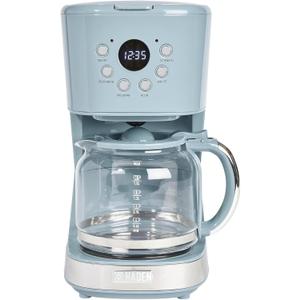 Haden Brighton Coffee Machine, 12 Cup Programmable Drip Coffee Maker with Auto Shut-Off Function and Reusable Washable Water Filter, Sky Blue & Chrome