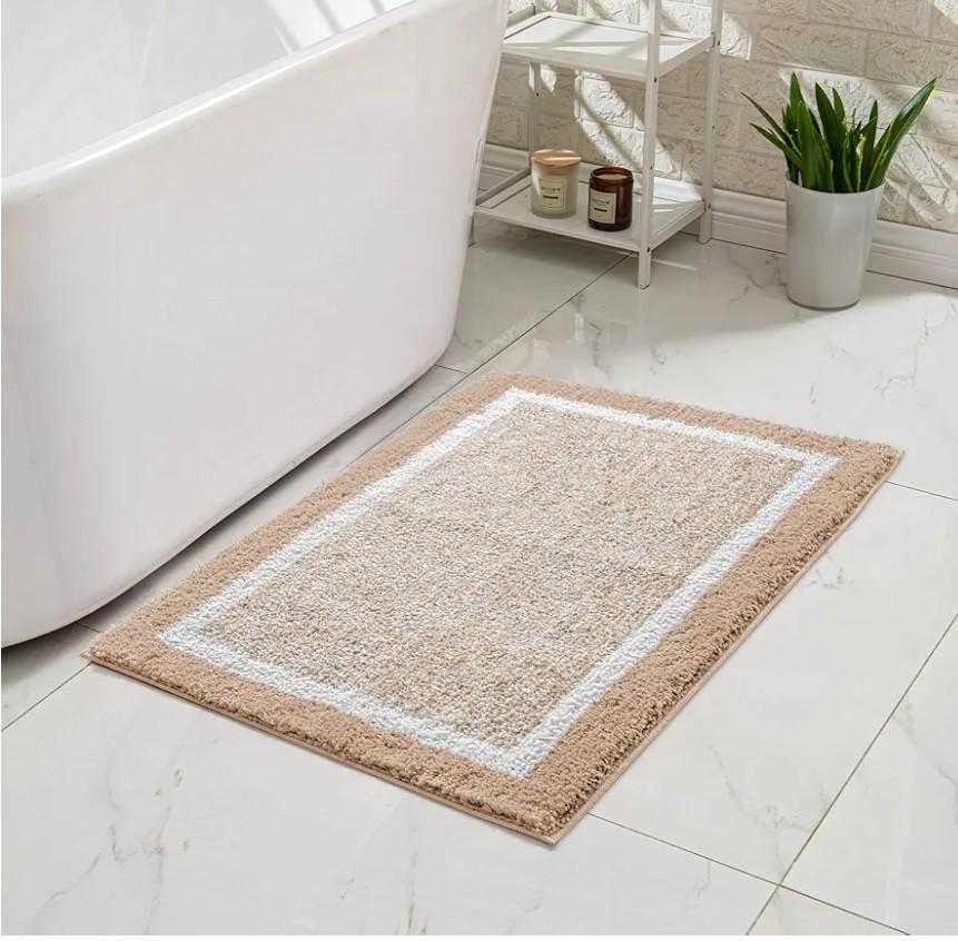 Bath mats for Bathroom Non Slip, Fluffy Shaggy Bath Rugs for Bathroom Washable, Extra Soft and Absorbent Microfiber Bath Rugs for Shower Sink, Kitchen Sink, Beige, 24" x 16"