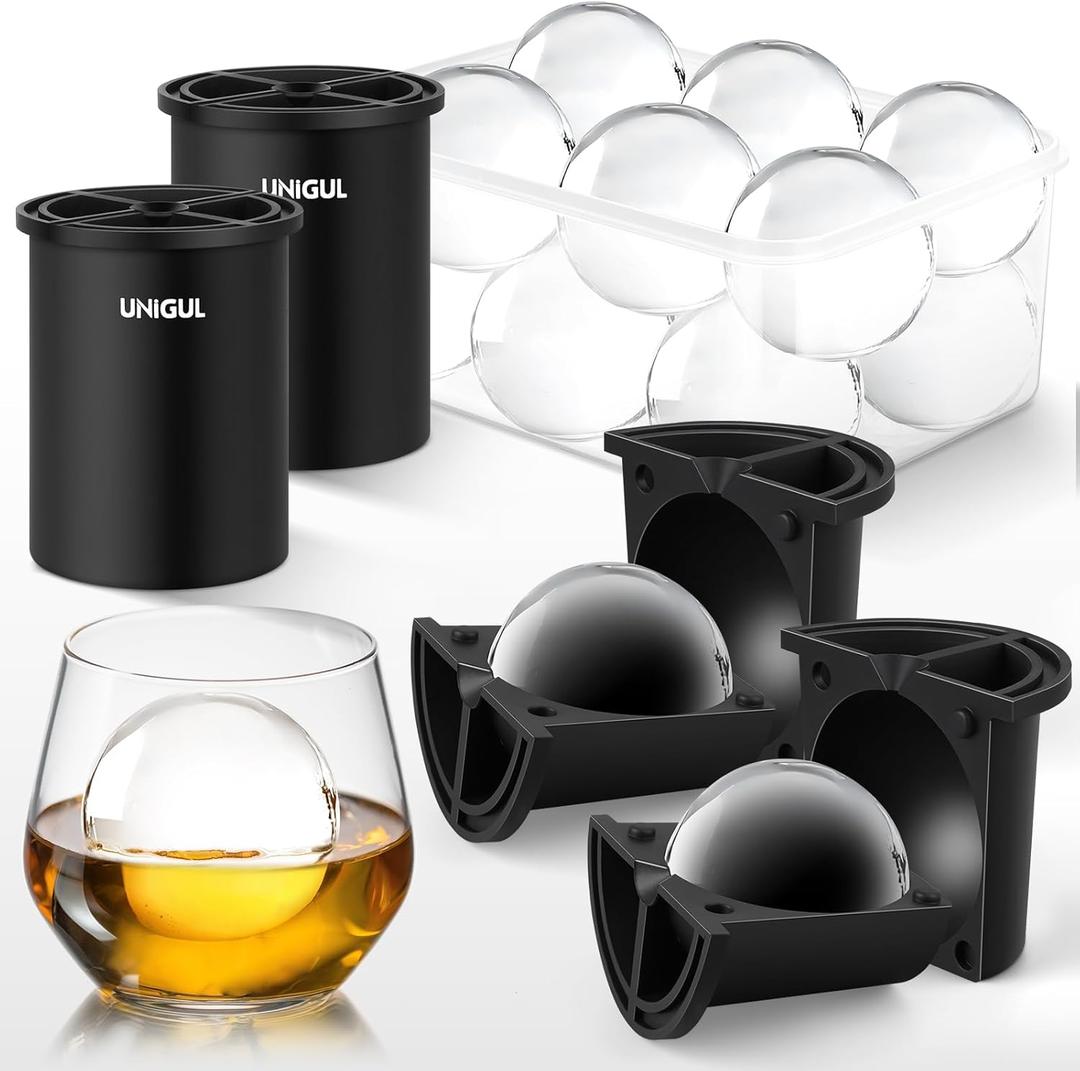 Clear Ice Cube Maker, 2.5" Stainless Steel Ice Ball Maker Mold for Whiskey & Cocktails, Non-BPA Premium Silicone Ice Cube Molds, Easy-Release Sphere Ice Maker, Bourbon Gifts for Men (2 PACK) (Black)