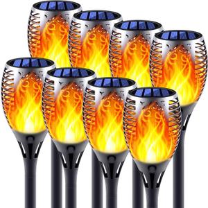Solar Torch Lights with Flickering Flame, Fire Effect Garden Light, Auto On/Off Dust to Dawn, Outdoor Waterproof Landscape Decoration, Powered Security Light for Patio, 8 Pack