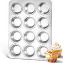 Herogo 12-Cup Stainless Steel Muffin Pan Tin for Baking, Metal Cupcake Tray Set for Making Egg Muffin Quiches, Mini Brownie, Easy to Clean & Quick Release, Oven & Dishwasher Safe