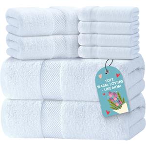 Luxury White Bath Towel Set of 8 Pieces - 100% Turkish Cotton 700 GSM Highly Absorbent Towels for Bathroom, 2 Bath Towels, 2 Hand Towels, 4 Washcloths