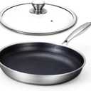 Non Stick Frying Pans, Hybrid 12 Inch Frying Pans Nonstick with Lid, Stainless Steel Skillets Chef Cookware, PFOA Free, Works on Induction,Ceramic,Gas Cooktops and Ovens
