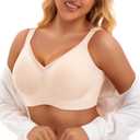 PoseFree Womens Wireless Bras Supportive Tshirt Bra No Underwire Seamless Push Up V Mesh Comfortable Bralette Everyday Bras (X-Large, Nude)