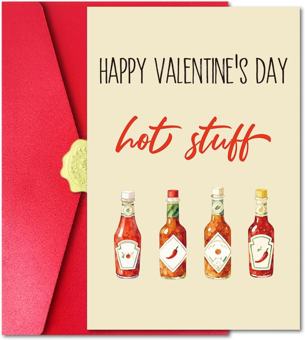 3 x Funny Valentines Day Card for Boyfriend Girlfriend, Hot Stuff Happy Valentines Day Card with Red Envelope and Sticker for Him Her (#057)