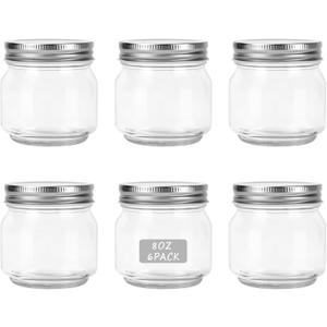 HOXHA 6 Pack Glass Regular Mouth Mason Jars, 8 oz Clear Glass Jars with Lids for Sealing, Canning Jars for Food Storage, Overnight Oats, Dry Food, Snacks, Candies, Jam, Honey