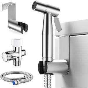 Handheld Bidet Sprayer for Toilet, Jet Sprayer for Toilet Muslim Shower, Adjustable Cloth Diaper Sprayer Bidets for Attachment Toilet with Bidet Hose for Feminine Wash (1 SET, Brushed Nickel)