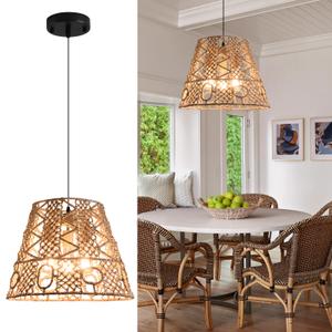 ZSCONGZHE 18" Rattan Pendant Light,Hand Woven Wicker Hanging Light