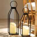 Perfnique Modern Farmhouse Lantern Decor, 15'' 13'' Set of 2 Black Metal Lantern, 2 LED 6hr Timer Flameless Candles  Remote Timer, Lanterns Decorative for Outdoor, Home, Indoor, Patio, Christmas