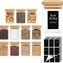 ComSaf Spice Jars with Labels 6 oz 12Pack, Small Spice Containers Starter Set, Glass Seasoning Jars with Lids, Square Seasoning Containers for Salt, Pepper, Chili Powder, Sugar, Ginger Ground, Cumin
