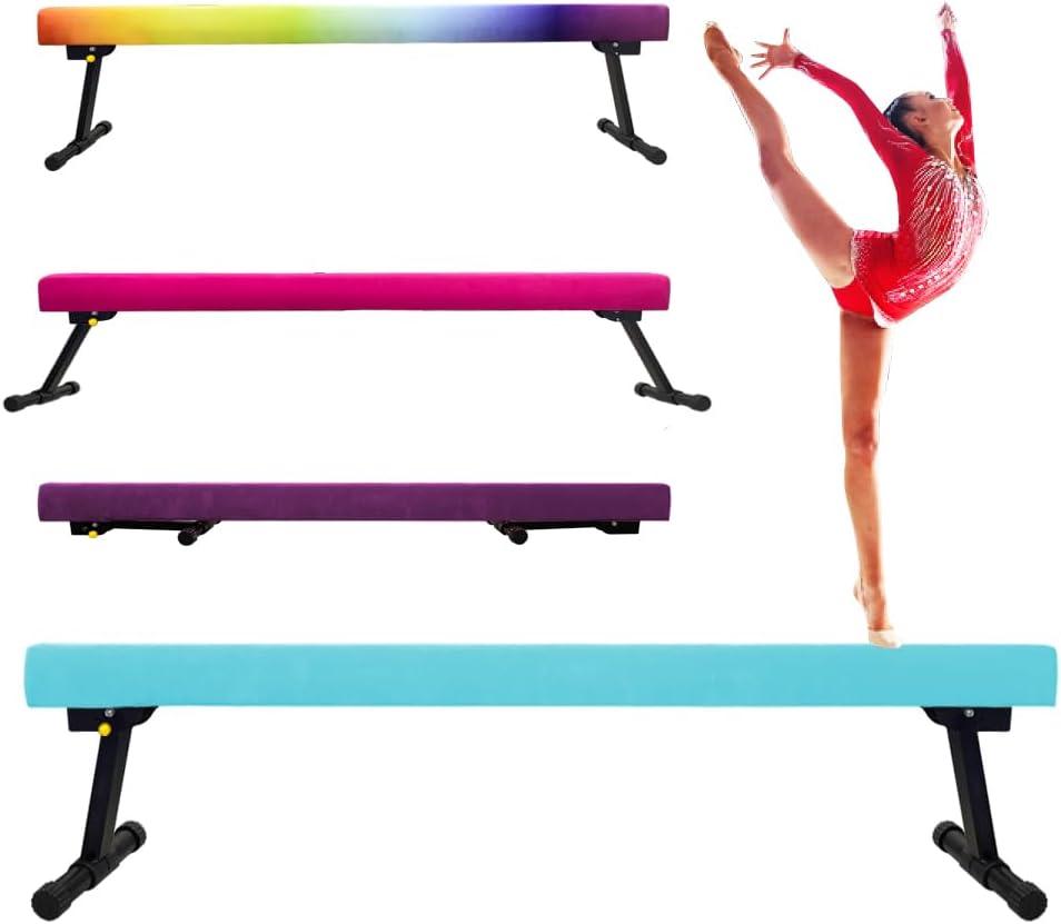 8FT Adjustable&Foldable Gymnastics Balance Beam,Home Gym Equipment,Easy Assembling and Storage,No Tool Require,for Kids Children Girls Training (LIGHT BLUE)