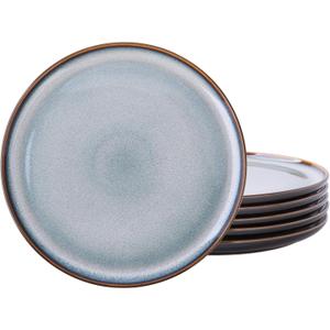 LERATIO Ceramic Plates Set of 6, 8.5 Inch Reactive Glaze Light Weight Porcelain Salad Plates,Modern Shape Dinnerware Dishes Set for Kitchen,Microwave&Dishwasher&Oven Safe,Resistant-Gray Blue