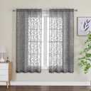 OWENIE Furman Sheer Curtains 63 inch Length for Bedroom Living Room 2 Panels Set, Jacquard Clip Textured Semi Sheer Grey Curtains, Light Filtering Rod Pocket Farmhouse Window Treatments, 40Wx63L inch