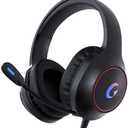 syndesmos CM7002 Gaming Headset for PS5, PS4, PC, Mac, Switch, Xbox Series, Surround Sound RGB Gaming Headphones with Noise Canceling Microphone, 50MM Dynamic Drivers, 3.5MM Audio Jack, Black