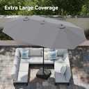 PHI VILLA 15ft Large Patio Umbrellas with Base, Outdoor Double-Sided Rectangle Market Umbrella for Pool Lawn Garden, Light Gray