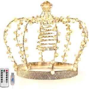 LAWOHO Christmas Tree Topper Star, Jeweled Crown with 60 Warm White LED USB Lighted Tree Topper, Xmas Tree Decor with Remote Control 8 Lighting Mode, Timer, Dimmer for Christmas Tree OrnamentSilver