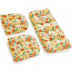 All Weather 3 Pieces Wicker Furniture Chair Cushions, Waterproof Outdoor Wicker Chair Cushion for Patio Furniture Loveseat Settee Bench, 1 Loveseat and 2 U-Shaped Thickened Cushions, Daisy