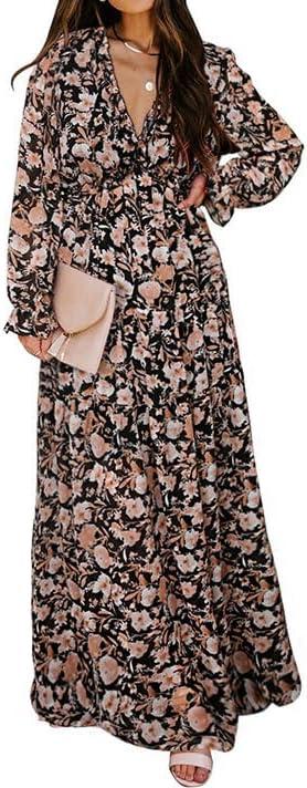 2025 New Long Sleeve Women's Fashion Printed Fairy Style Long Style Evening Dress Beach Dress, XL