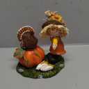 Hodao Thanksgiving Scarecrow with Turkey and Pumpkin Decoration, Fall Harvest Figurine Gift - Rustic Farmhouse Table Decor, Autumn Centerpiece for Home, Porch, Holiday Display (Green)