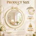 24" Vintage Gold& White Round Bow Mirror for Wall Decor Nursery Girl Vanity