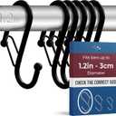 6 S-Shaped Hooks with Anti-Fall System. Anti Drop S-Shaped Hook with Safety Buckle to Prevent Falls. Heavy Duty. (Black, 4in Long (Diameter Rod<1.2in))