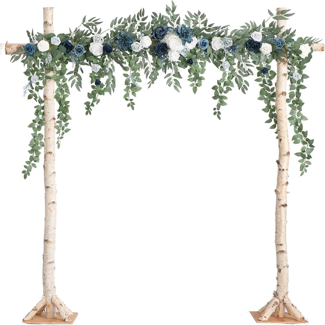 Ling's moment 6.5FT Backdrop Floral Garland, Spring Artificial Wedding Arch Flowers Sage Green, Navy Blue Ceremony Reception Hanging Eucalyptus Rose Arbor Arrangement Outdoor Beach Swag Home Decor