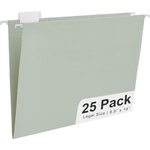 Y YOMA Legal Size - 25 Pack Colored Hanging File Folders Decorative Hanging Folder Cute Pretty File Folder for Filing Cabinet Office Home with 1/5-Cut Adjustable Tabs, Morandi Green