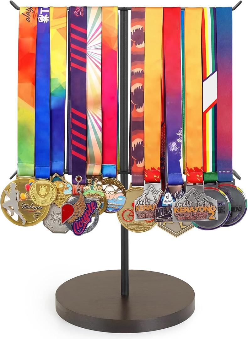 Mkono Medal Hanger Display, Metal Medal Holder, Race Award Medals Display Stand for Running, Sports, Marathon, Wrestling, Taekwondo, Wood and Iron Material, 12x16 Inches