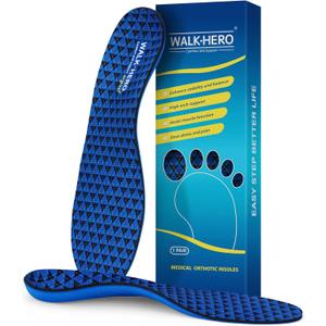 Walkhero Arch Support Inserts - Plantar Fasciitis Insoles for Women and Men, Flat Foot Inserts to Relieve Foot Pain and Fatigue (Mens 5-5 1/2 | Womens 7-7 1/2 Blue)