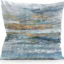 Nav Blue Decorative Abstract Pillows Covers 20x20, Decorative Throw Pillows Covers for Couch, Navy Blue Gold Accent Pillow for Bed (Modern Blue White Painting)