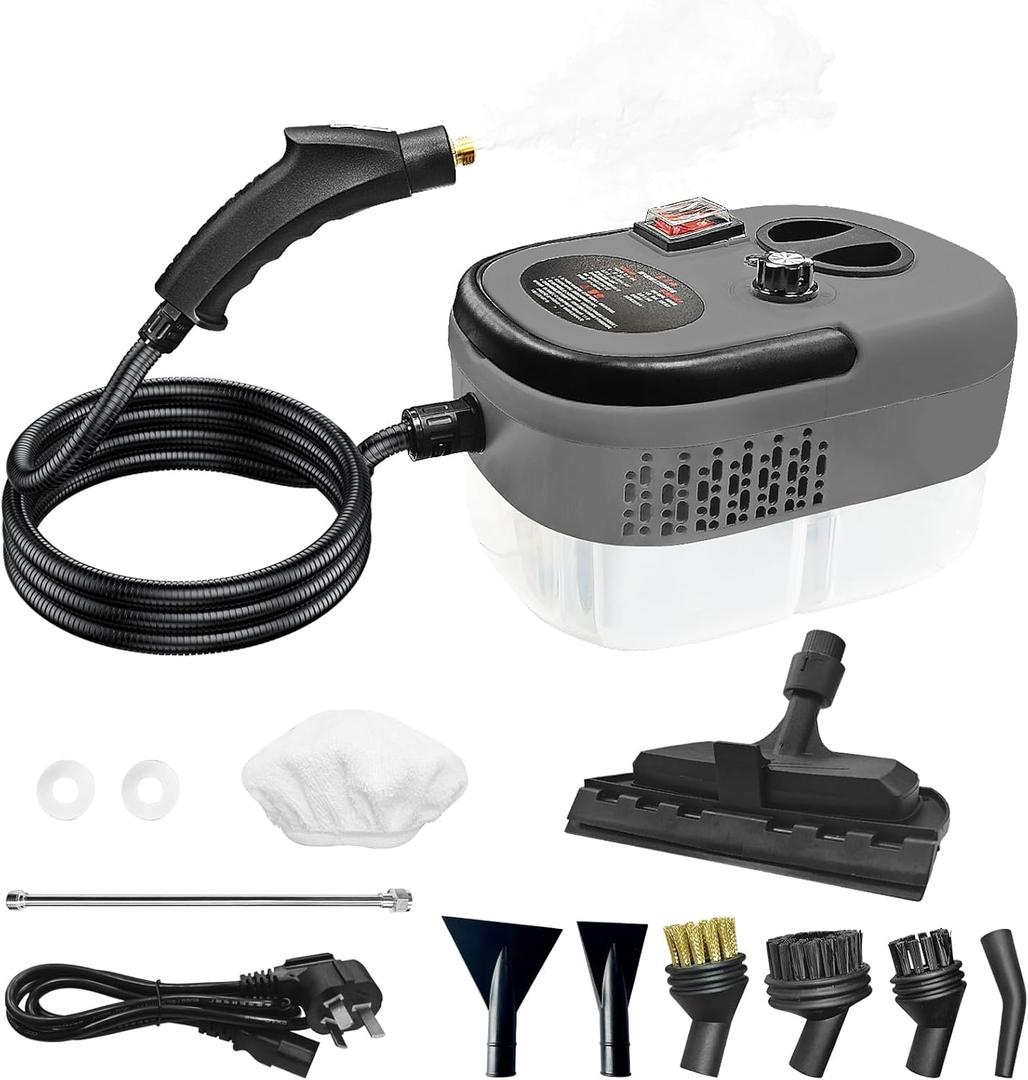 Steam Cleaner for Car, 2500W High Pressure Steamer for Cleaning with 11 Attachments, Portable Steam Cleaner For Car Detailing, Home, Upholstery, Kitchen, Bathroom, Furniture, Tile Grout (Gray)