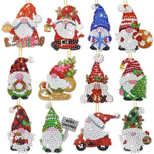 Christmas Diamond Painting Keychain Kit, 5D DIY Diamond Painting Art Santa Gnomes Hanging Ornament Full Drill Diamond Key Rings Pendant for Beginners Kids Adults Christmas Tree Home Decorations