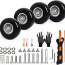 Luggage Wheels Replacement Kit 4PC Diameter 1.6in/40mm Thick 0.7in/17mm PU Wheels with Ball Bearing 3 Size Axles Full Set Repair Tool for Suitcase Trolley Bag Draw-bar Travel Box