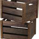 Edergoo Wooden Crates 2 Pack, Rustic Handmade Wood Crate with Handles, Durable Large Wooden Crates for Display & Decor, Brown (16"x11.9"x10.3")
