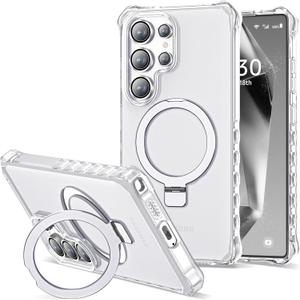 Compatible with Samsung Galaxy S25 Ultra Case 6.9'' Cute Wavy Frame with Magnetic Stand [Compatible with Mag-Safe] Military-Grade Translucent Phone Case for Women Girl, Translucent