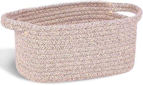 Abenkie Small Storage Basket, Cute Cotton Rope Woven Boho Decorative Toy Dog Cat Basket for Nursery, Living Room, Spa, Gift - XS, Brown