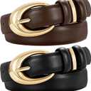 TRIWORKS 2 Pack Women Leather Belt for Jeans Pants Fashion Ladies Skinny Faux Leather Belt with Gold Buckle Size: Length:39.4''-Fit Waist Size 26"-31"