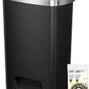 EKO Hana Select 13.2 Gallon / 50L Step Trash Can, Large Plastic Kitchen Trash Can with Stainless Steel Lid, Soft-Close & Stay-Open, Deodorizer Compartment, Wide Steel Pedal Garbage Can for Home, Black