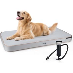 Lekereise Travel Dog Bed (49" x 26") – Foldable, Inflatable Outdoor Dog Bed, Portable & Machine Washable – Comes with a Manual Inflator - Grey