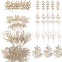 80Pcs Christmas Picks Set, Champagne Glitter Berry Stems & Pine Stems, Artificial Christmas Tree Picks for Christmas Tree Decoration, Garland Wreath Ornaments DIY Crafts Vases Holiday Home Decor