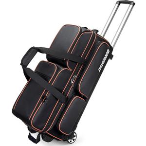 3 Ball Bowling Bags with Wheels, Bowling Bags 3 Ball Roller - 900D Oxford Waterproof PU, Bowling Bag with Multi-Separate Storage Pockets & Retractable Handle Extends to 40''