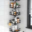 Skycarper 5 Tier Adjustable Corner Shower Caddy Organizer with Hooks,Rustproof Tension Pole 62-116 Inch, Black